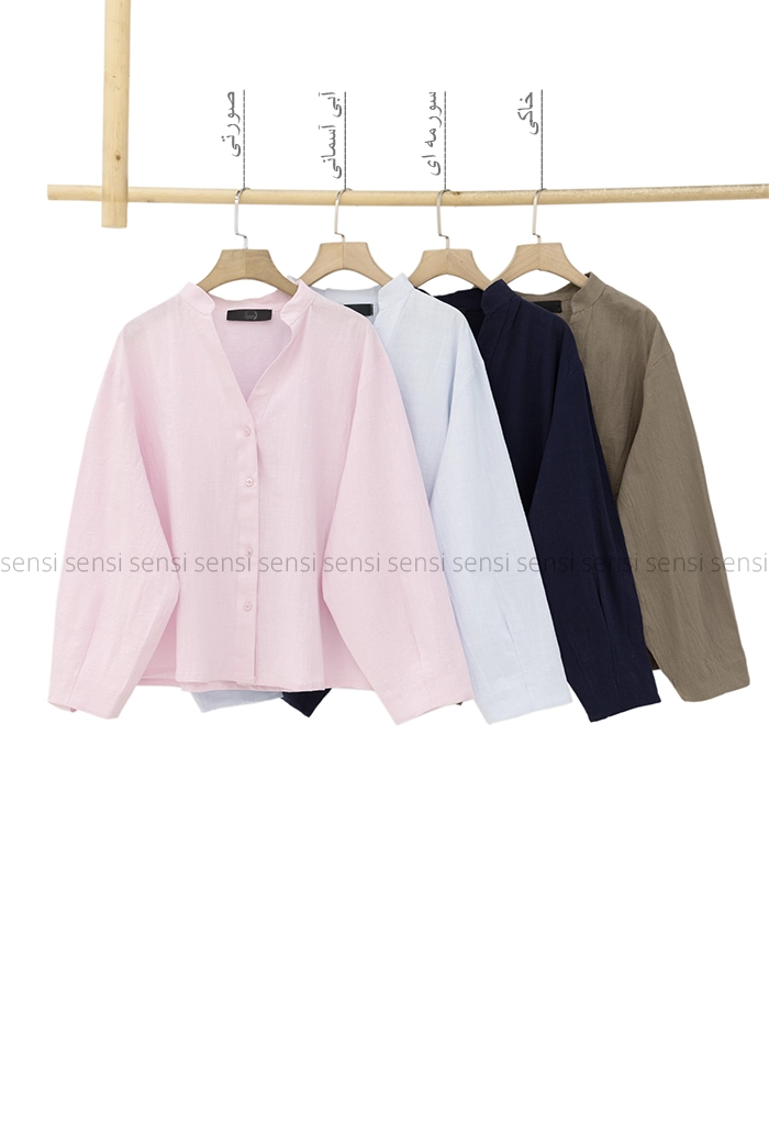 شومیز لینن یقه V کد 1005459